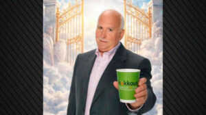 ΔΙΑΦΗΜΙΣΗ ΜΑΓΑΖΙΟΥ ΣΤΗ ΜΕΣΣΗΝΗ ΠΟΥ ΔΕΙΧΝΕΙ ΤΟΝ ΓΙΩΡΓΟ ΠΑΠΑΔΑΚΗ ΝΑ ΠΙΝΕΙ ΤΟΝ ΚΑΦΕ ΤΟΥ ΑΠΟ ΤΟΝ ΠΑΡΑΔΕΙΣΟ